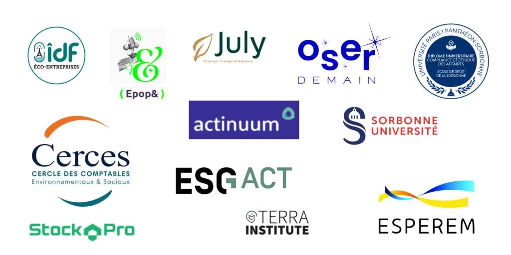 Liste des clients: CERCES, Terra Institute, July Advisory, ESG Act, Stockpro, Esperem, Oser Demain, Sorbonne Université, PAnthéon Sorbonne, Institut des Futurs souhaitables, Actinuum.